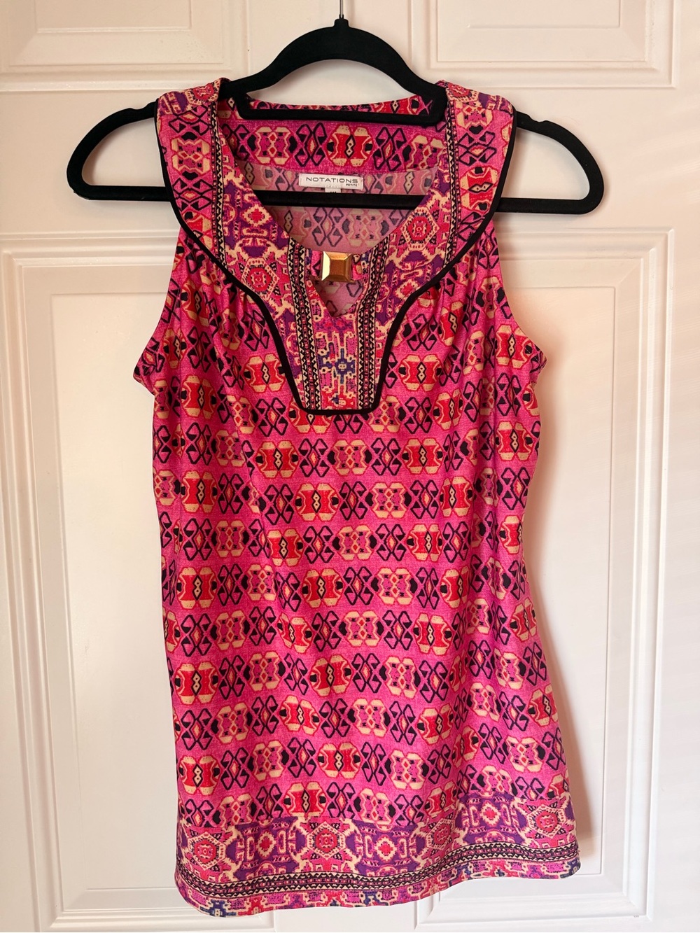 Notations Pink & Purple Geometric Sleeveless Tunic with Embroidered Neckline